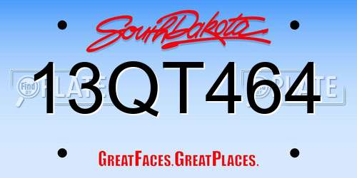 13QT464 South Dakota License Plate