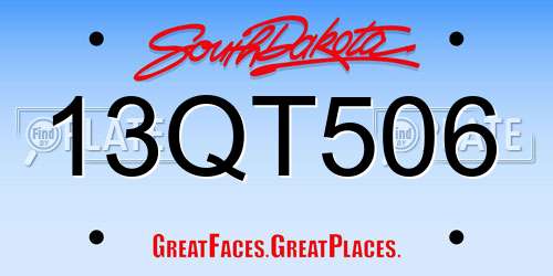 13QT506 South Dakota License Plate
