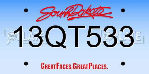 13QT533 South Dakota License Plate