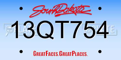 13QT754 South Dakota License Plate