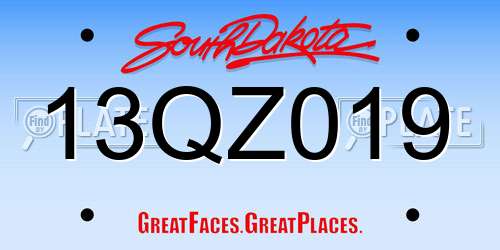 13QZ019 South Dakota License Plate