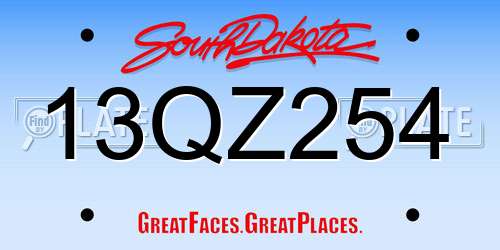 13QZ254 South Dakota License Plate