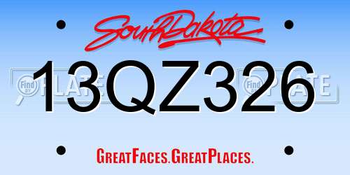 13QZ326 South Dakota License Plate
