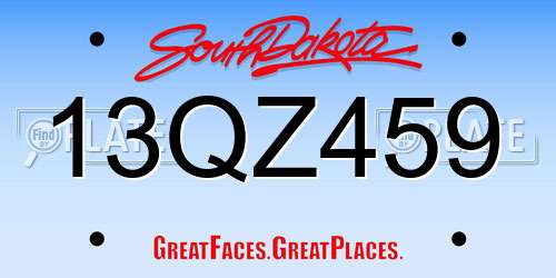 13QZ459 South Dakota License Plate