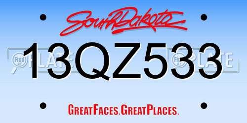 13QZ533 South Dakota License Plate