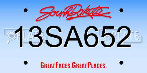 13SA652 South Dakota License Plate