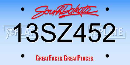 13SZ452 South Dakota License Plate
