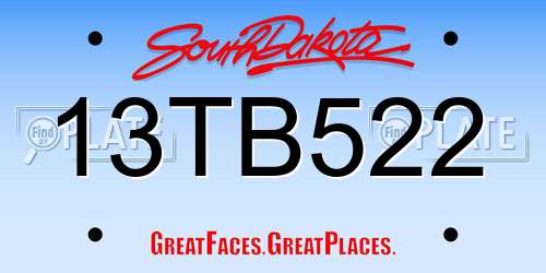 13TB522 South Dakota License Plate