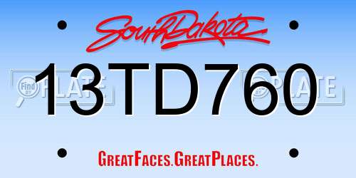 13TD760 South Dakota License Plate