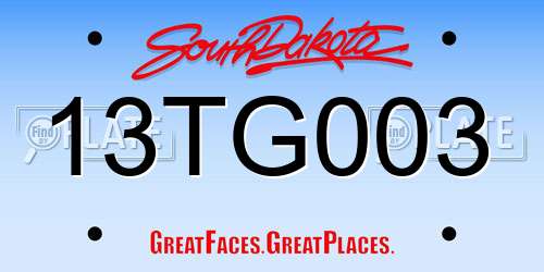 13TG003 South Dakota License Plate