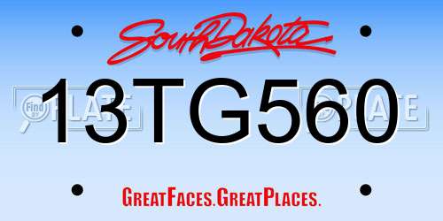 13TG560 South Dakota License Plate