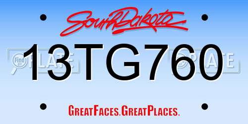 13TG760 South Dakota License Plate