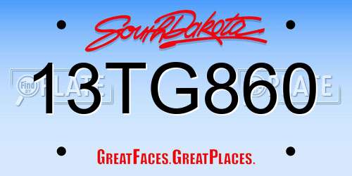 13TG860 South Dakota License Plate