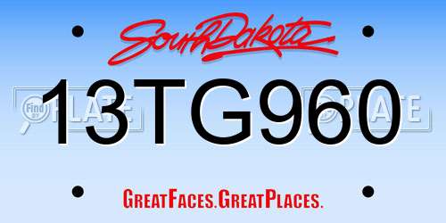13TG960 South Dakota License Plate