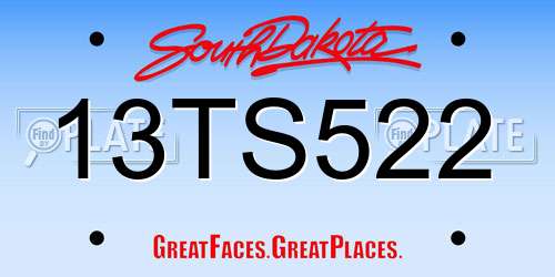 13TS522 South Dakota License Plate