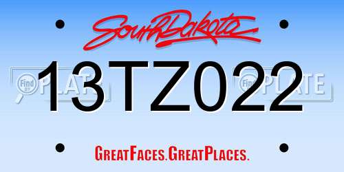 13TZ022 South Dakota License Plate