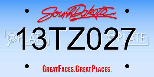 13TZ027 South Dakota License Plate