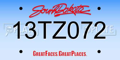 13TZ072 South Dakota License Plate