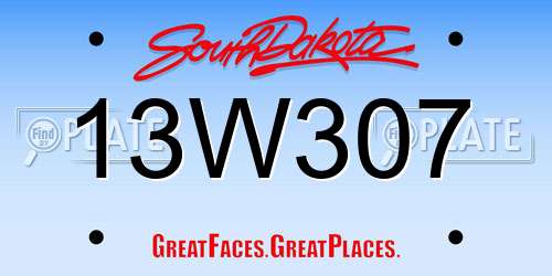 13W307 South Dakota License Plate