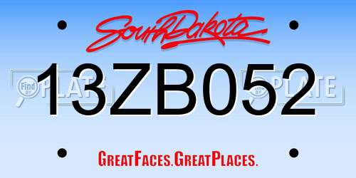 13ZB052 South Dakota License Plate