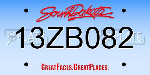 13ZB082 South Dakota License Plate
