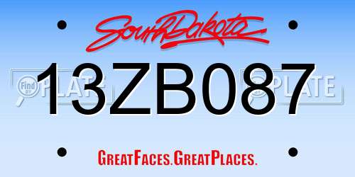13ZB087 South Dakota License Plate