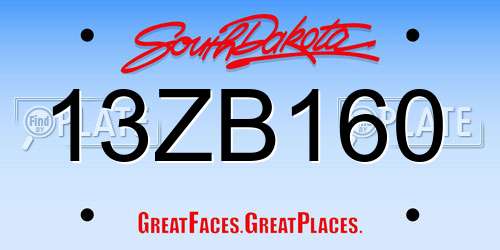 13ZB160 South Dakota License Plate