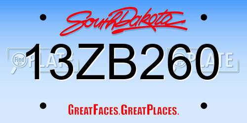 13ZB260 South Dakota License Plate