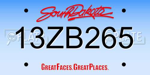 13ZB265 South Dakota License Plate