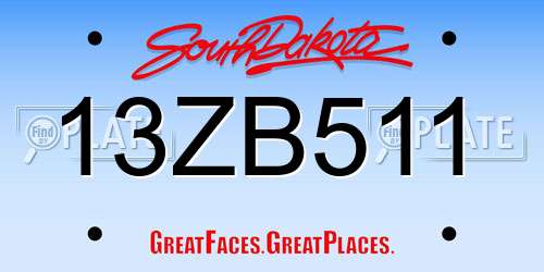13ZB511 South Dakota License Plate