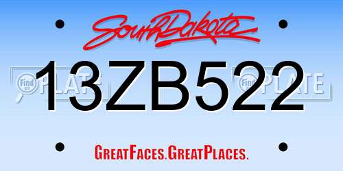 13ZB522 South Dakota License Plate