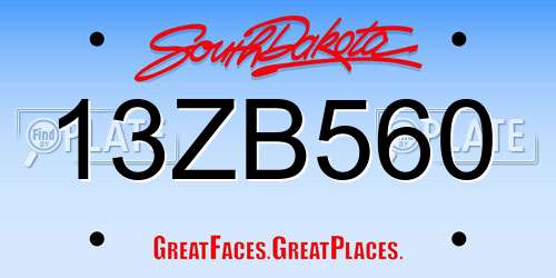 13ZB560 South Dakota License Plate