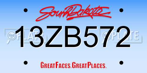 13ZB572 South Dakota License Plate