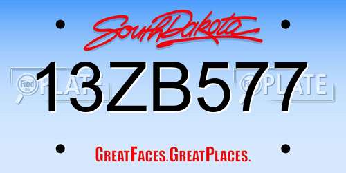 13ZB577 South Dakota License Plate