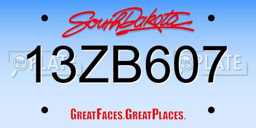 13ZB607 South Dakota License Plate