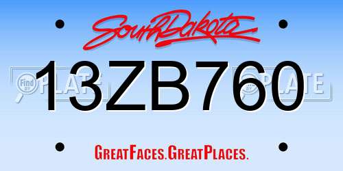 13ZB760 South Dakota License Plate