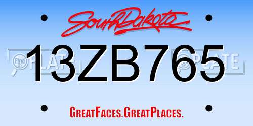13ZB765 South Dakota License Plate