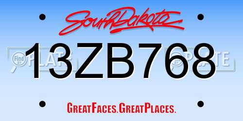 13ZB768 South Dakota License Plate