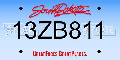 13ZB811 South Dakota License Plate