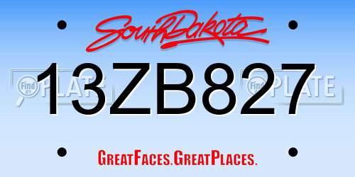 13ZB827 South Dakota License Plate