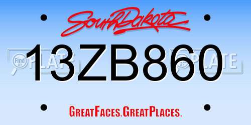 13ZB860 South Dakota License Plate