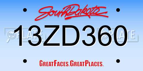 13ZD360 South Dakota License Plate