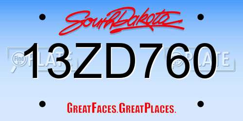 13ZD760 South Dakota License Plate