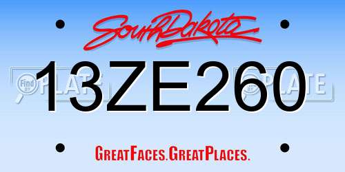 13ZE260 South Dakota License Plate