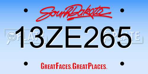 13ZE265 South Dakota License Plate