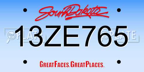 13ZE765 South Dakota License Plate