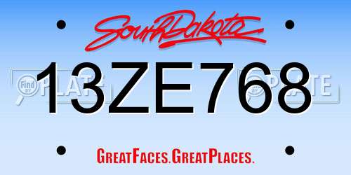 13ZE768 South Dakota License Plate