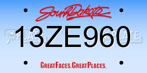 13ZE960 South Dakota License Plate