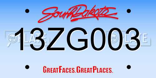 13ZG003 South Dakota License Plate