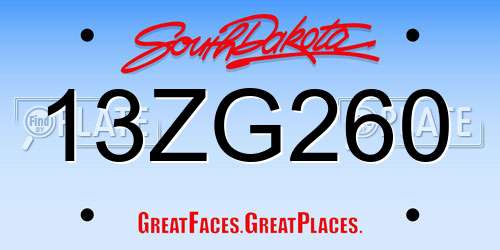 13ZG260 South Dakota License Plate